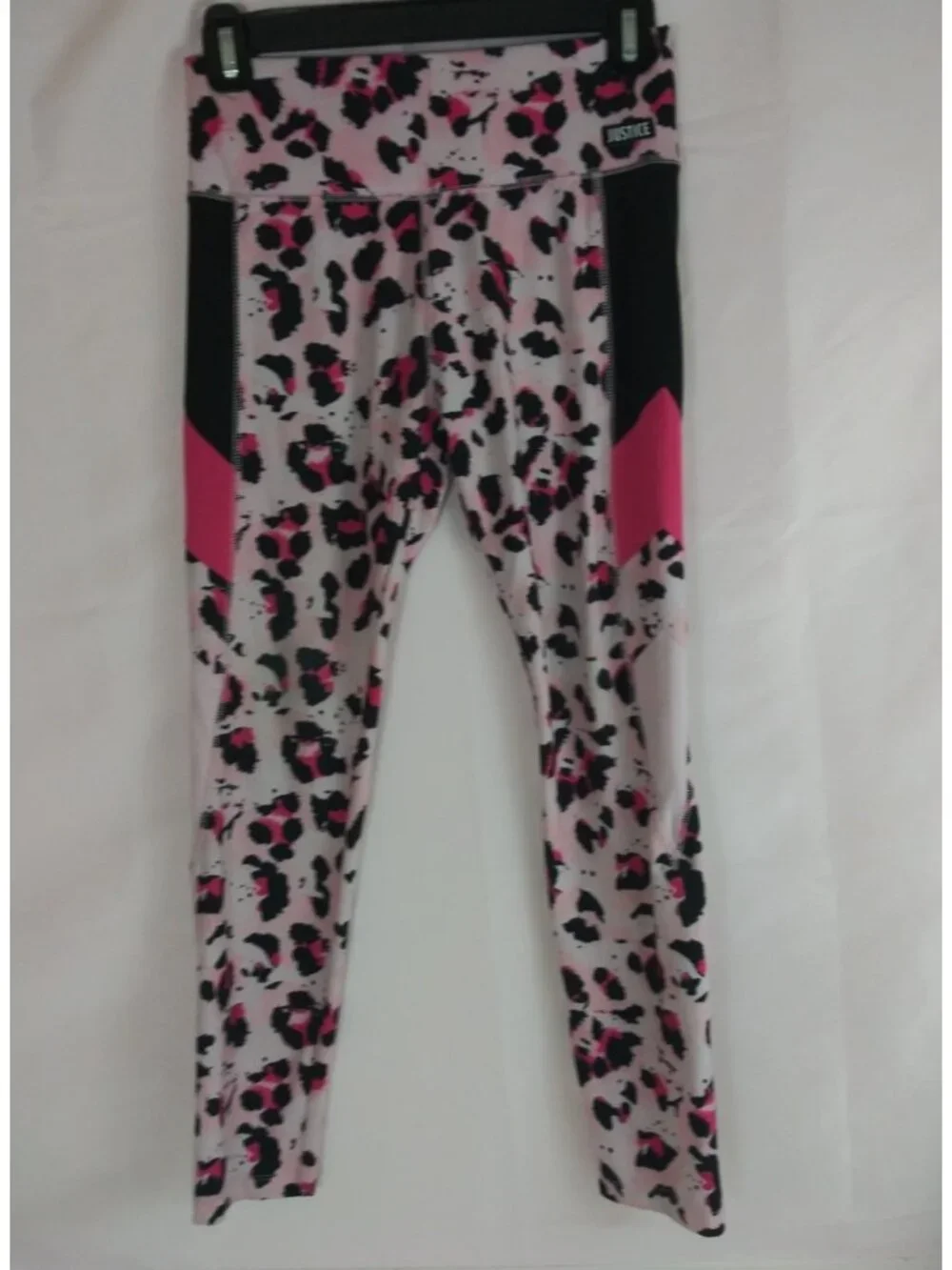 Justice Girls Active Pink & Black Leopard Print Tech Pocket Leggings Large 12/14